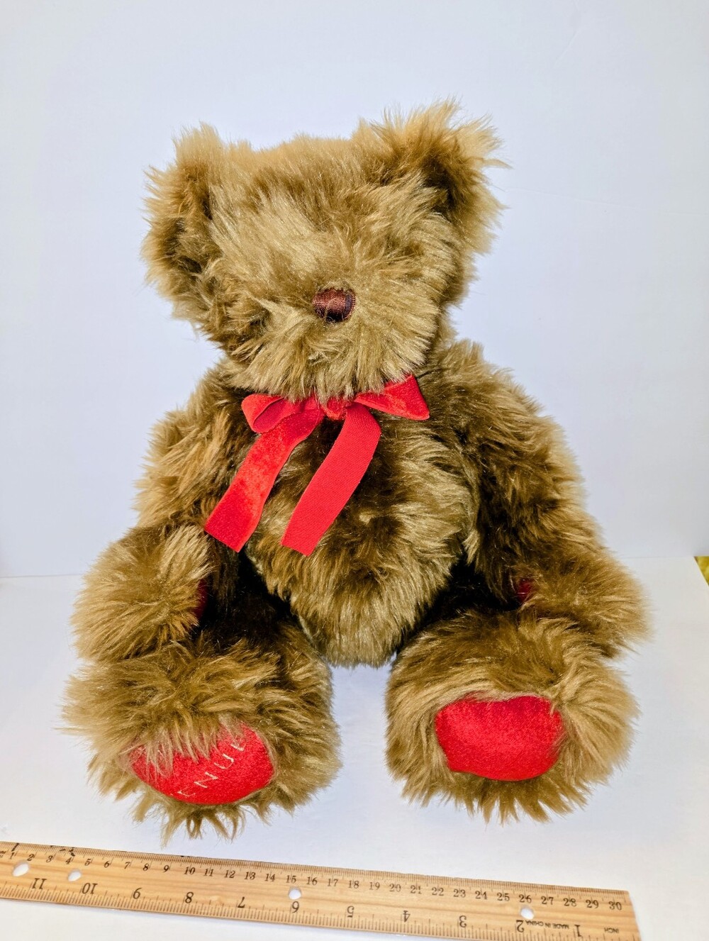 Kids Of America Brown Plush Teddy Bear with Red Bow and Paw Accents - Kids Toy